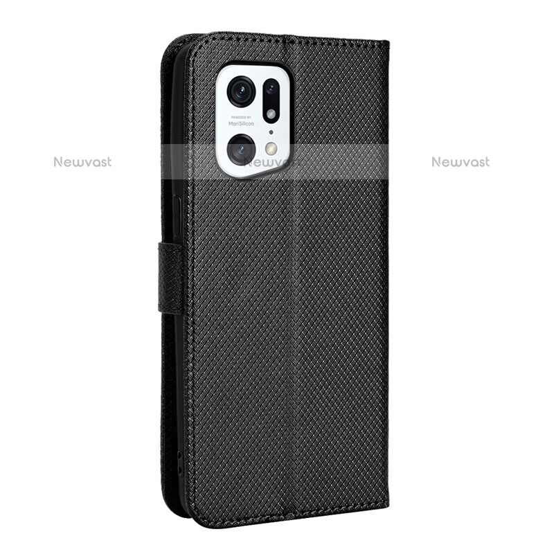 Leather Case Stands Flip Cover Holder BY1 for Oppo Find X5 Pro 5G Black