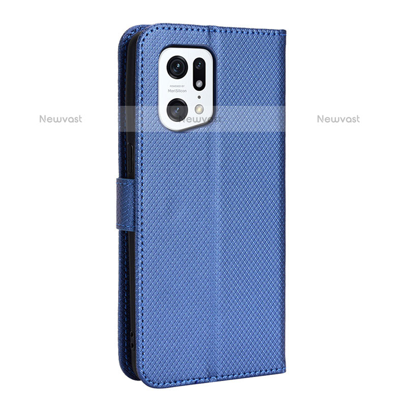 Leather Case Stands Flip Cover Holder BY1 for Oppo Find X5 Pro 5G Blue