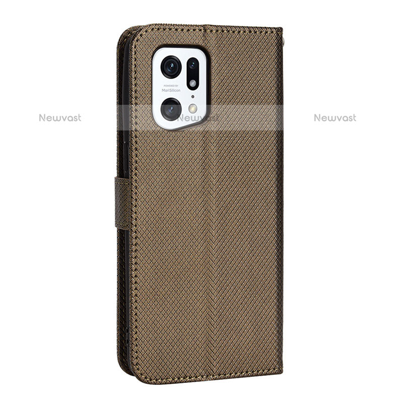 Leather Case Stands Flip Cover Holder BY1 for Oppo Find X5 Pro 5G Brown