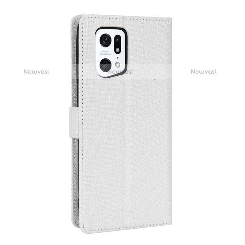 Leather Case Stands Flip Cover Holder BY1 for Oppo Find X5 Pro 5G White