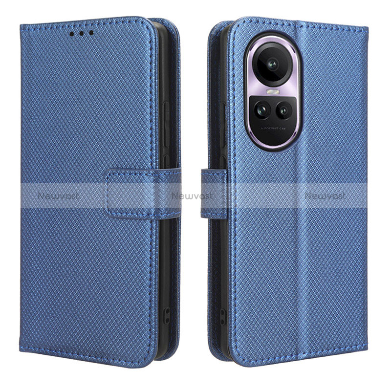 Leather Case Stands Flip Cover Holder BY1 for Oppo Reno10 5G Blue