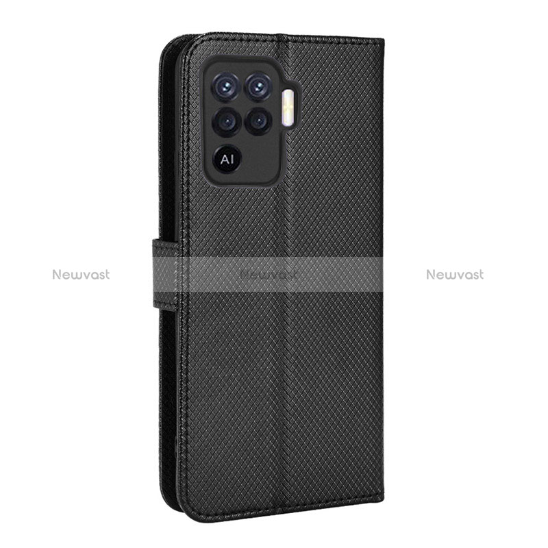 Leather Case Stands Flip Cover Holder BY1 for Oppo Reno5 F Black