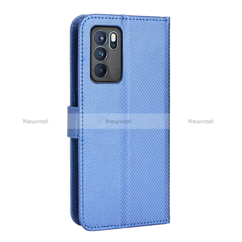 Leather Case Stands Flip Cover Holder BY1 for Oppo Reno6 Pro 5G India Blue