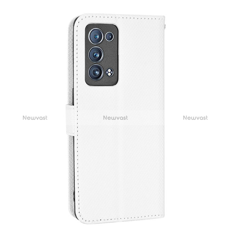 Leather Case Stands Flip Cover Holder BY1 for Oppo Reno6 Pro 5G White