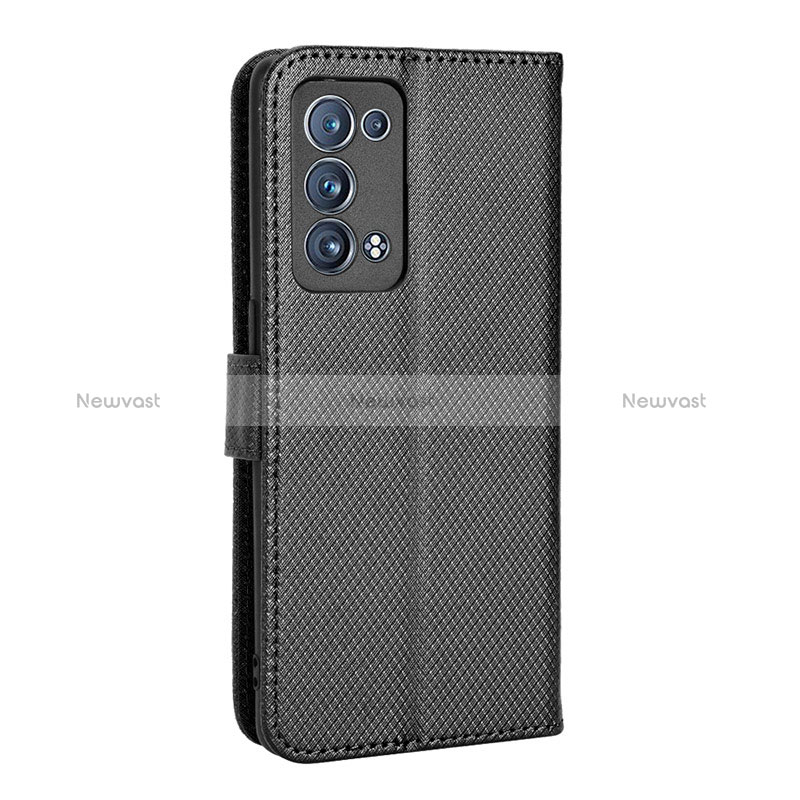 Leather Case Stands Flip Cover Holder BY1 for Oppo Reno6 Pro+ Plus 5G Black