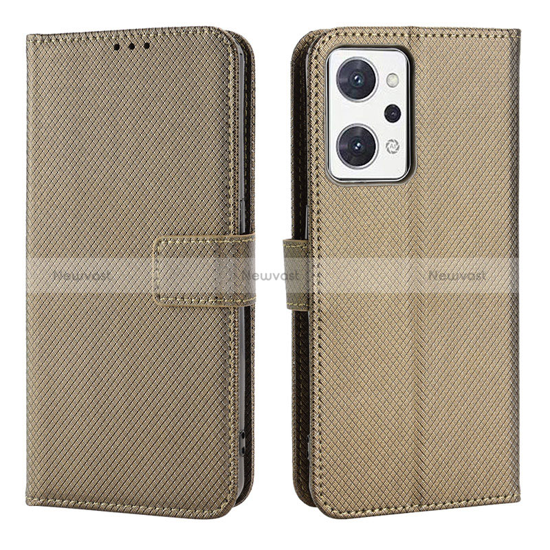 Leather Case Stands Flip Cover Holder BY1 for Oppo Reno7 A Brown