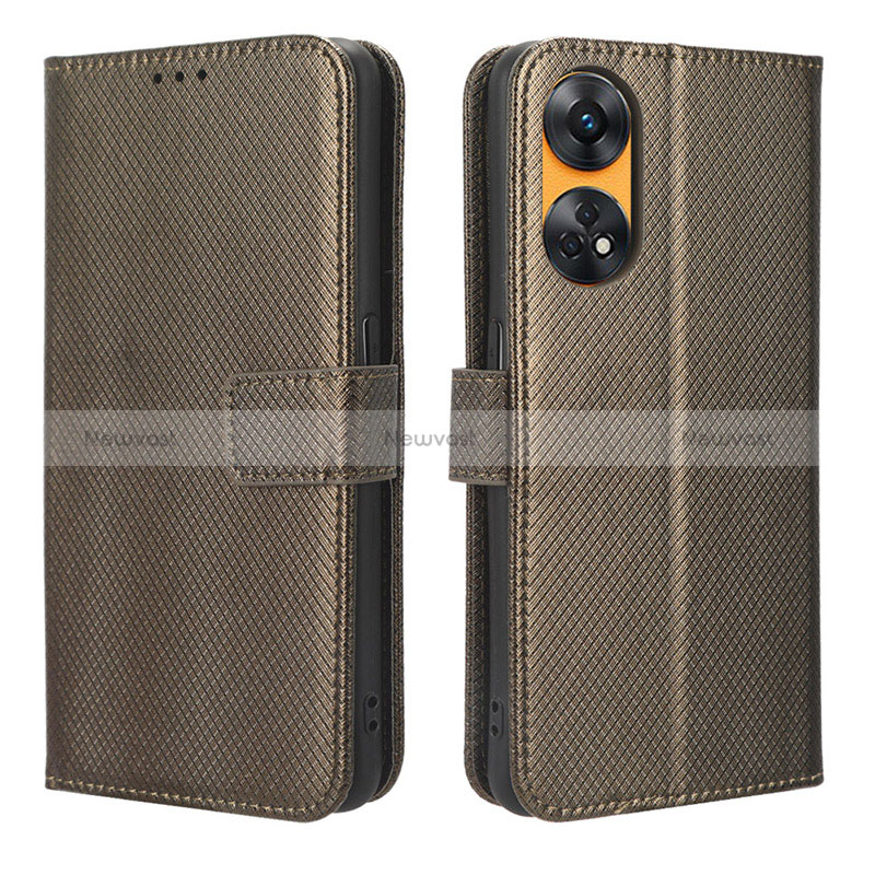 Leather Case Stands Flip Cover Holder BY1 for Oppo Reno8 T 4G Brown