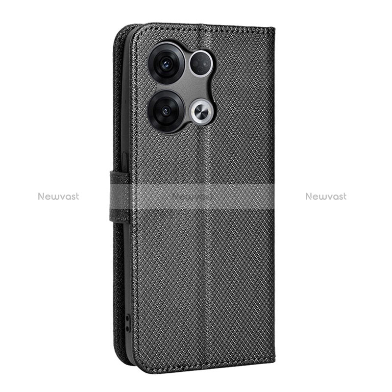 Leather Case Stands Flip Cover Holder BY1 for Oppo Reno9 Pro 5G Black