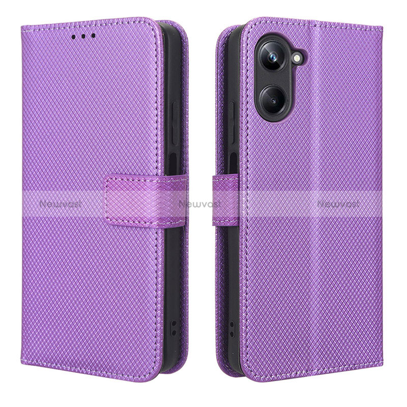 Leather Case Stands Flip Cover Holder BY1 for Realme 10 4G Purple