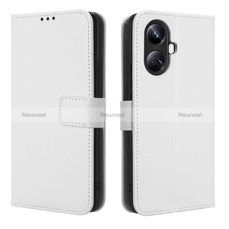 Leather Case Stands Flip Cover Holder BY1 for Realme 10 Pro+ Plus 5G White