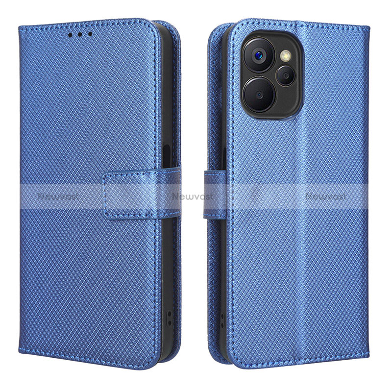 Leather Case Stands Flip Cover Holder BY1 for Realme 9i 5G Blue