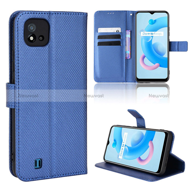 Leather Case Stands Flip Cover Holder BY1 for Realme C11 (2021) Blue