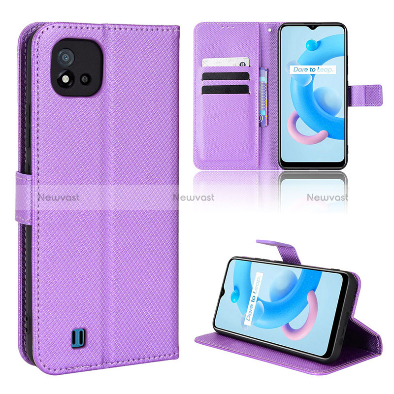 Leather Case Stands Flip Cover Holder BY1 for Realme C11 (2021) Purple