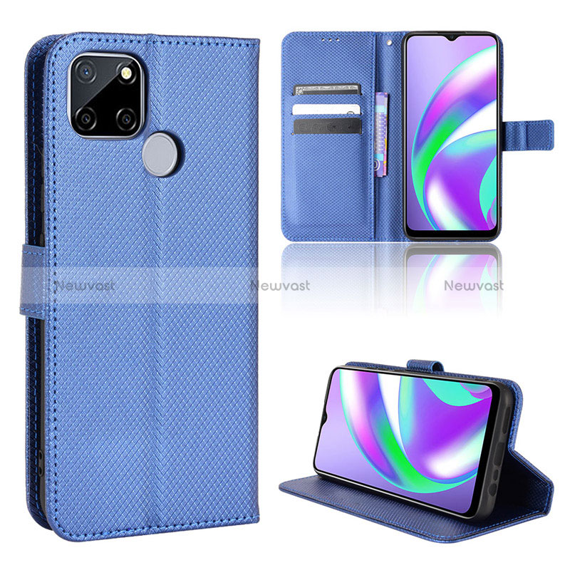 Leather Case Stands Flip Cover Holder BY1 for Realme C25 Blue