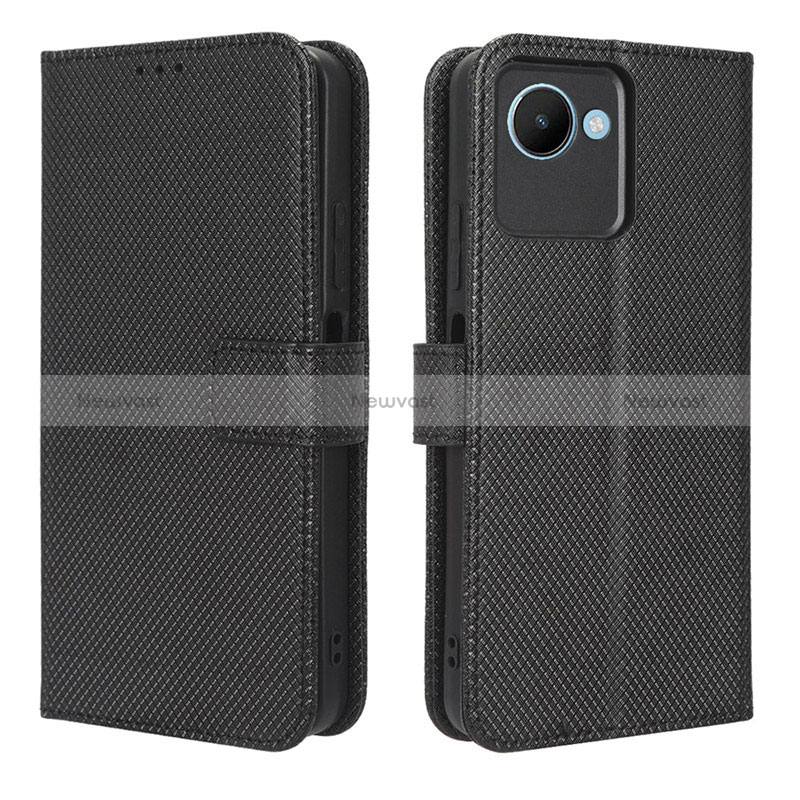 Leather Case Stands Flip Cover Holder BY1 for Realme C30 Black