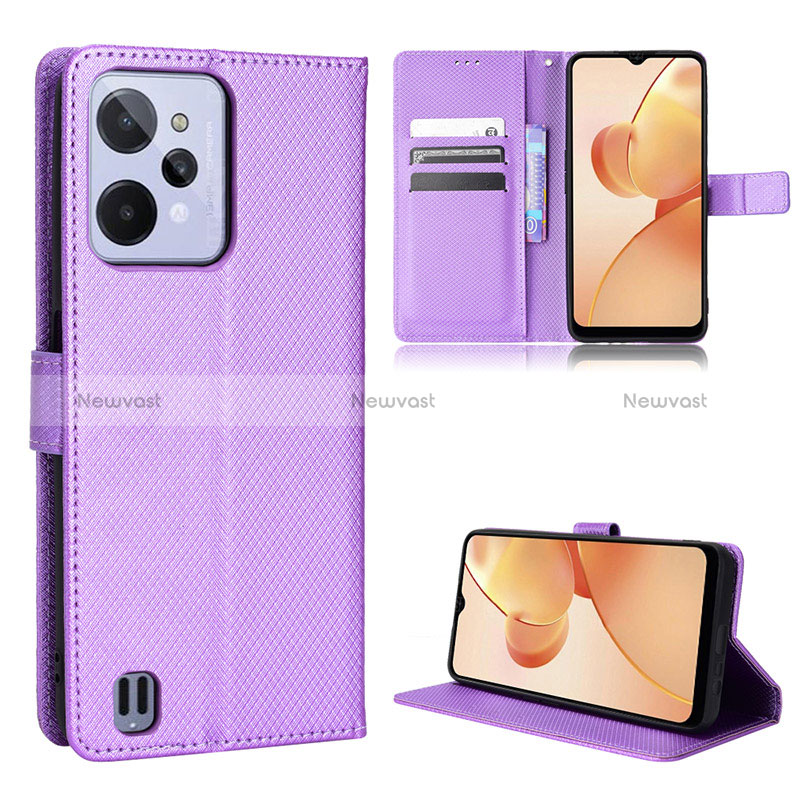 Leather Case Stands Flip Cover Holder BY1 for Realme C31 Purple