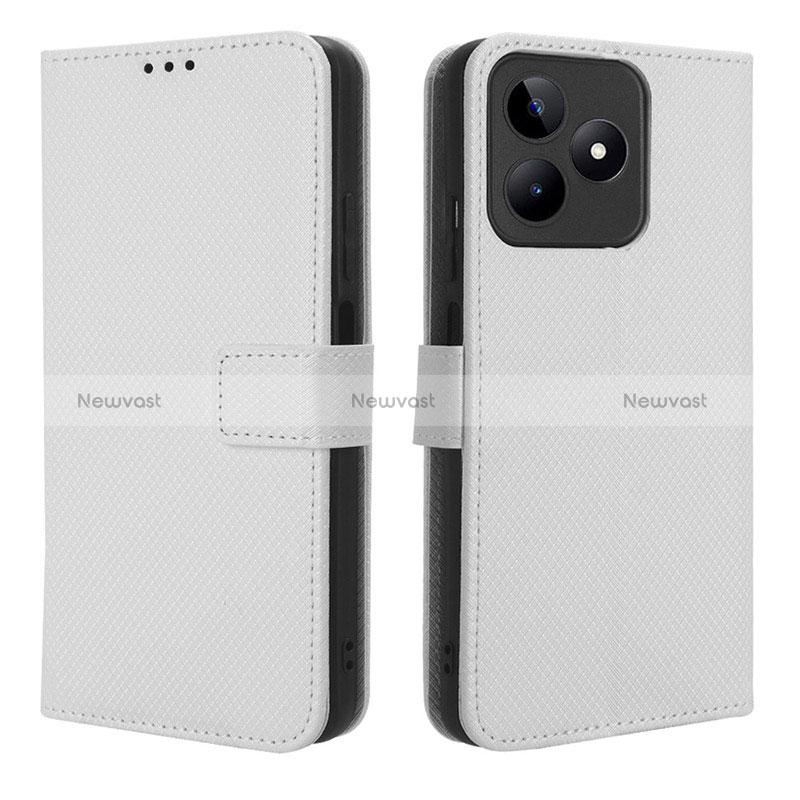 Leather Case Stands Flip Cover Holder BY1 for Realme C53 India White