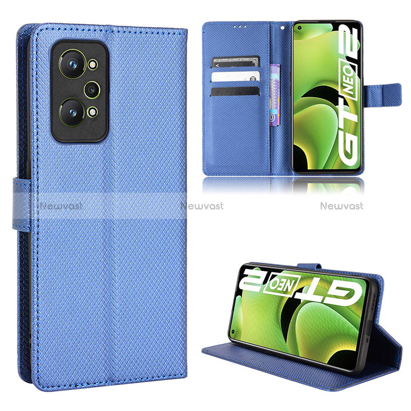 Leather Case Stands Flip Cover Holder BY1 for Realme GT Neo2 5G Blue