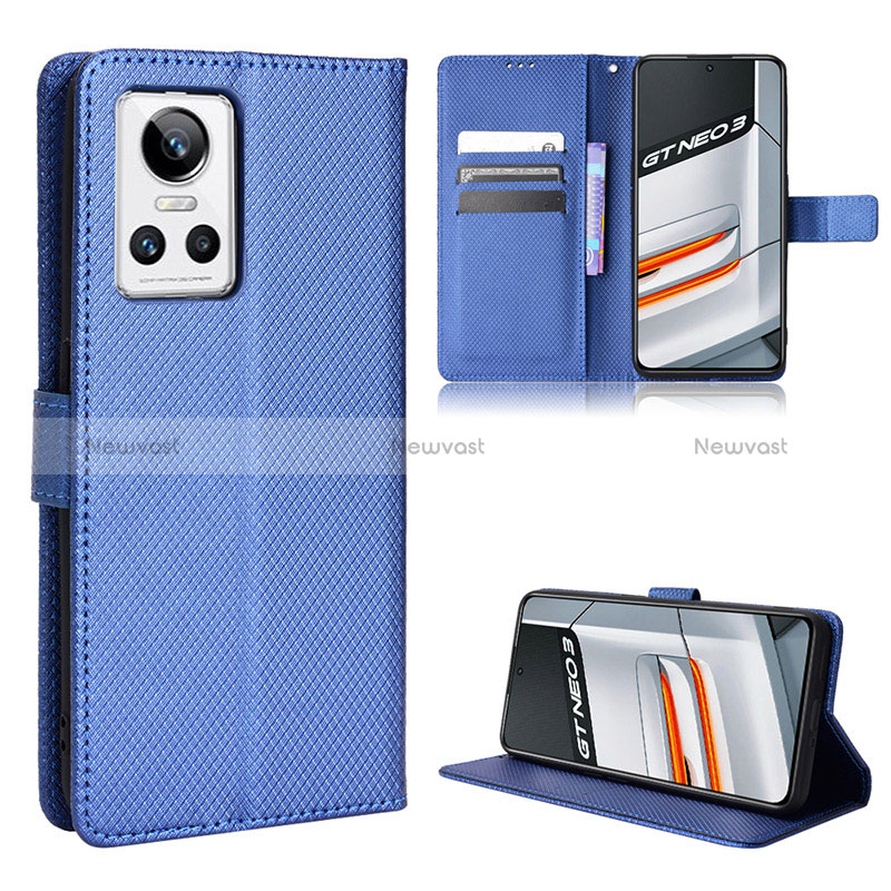 Leather Case Stands Flip Cover Holder BY1 for Realme GT Neo3 5G Blue