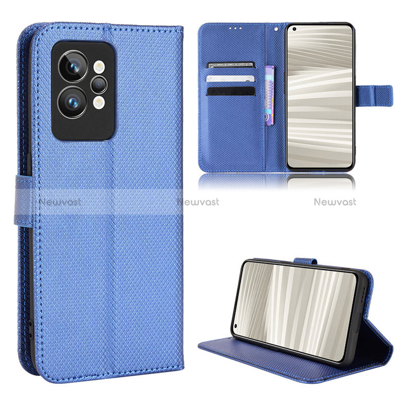 Leather Case Stands Flip Cover Holder BY1 for Realme GT2 Pro 5G Blue