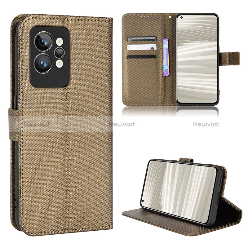 Leather Case Stands Flip Cover Holder BY1 for Realme GT2 Pro 5G Brown