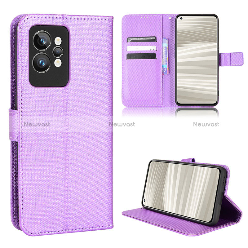 Leather Case Stands Flip Cover Holder BY1 for Realme GT2 Pro 5G Purple