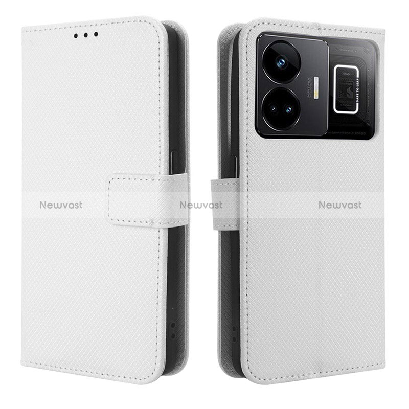 Leather Case Stands Flip Cover Holder BY1 for Realme GT5 5G White