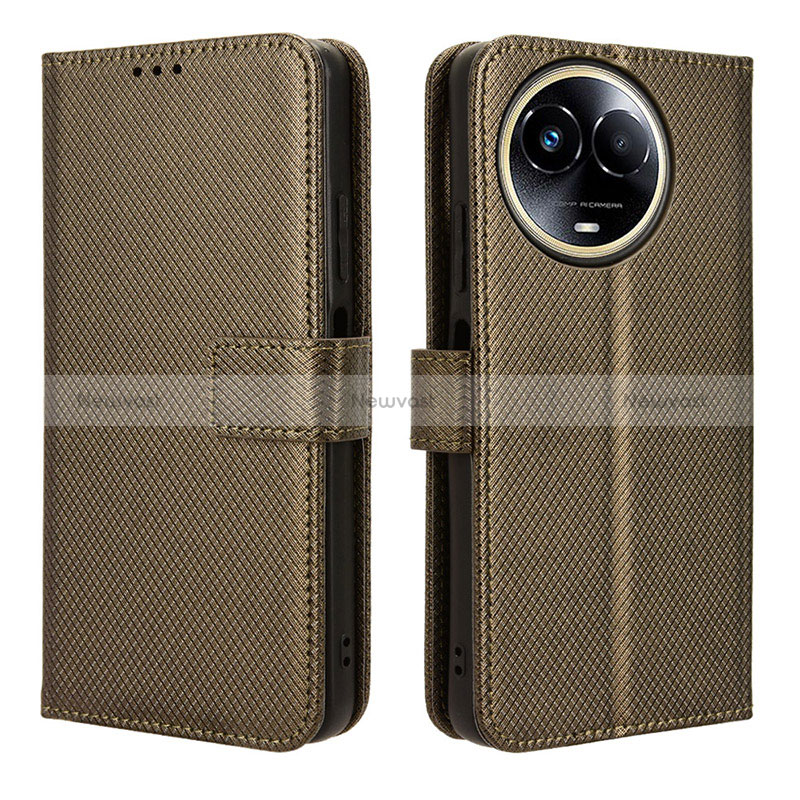 Leather Case Stands Flip Cover Holder BY1 for Realme Narzo 60x 5G Brown