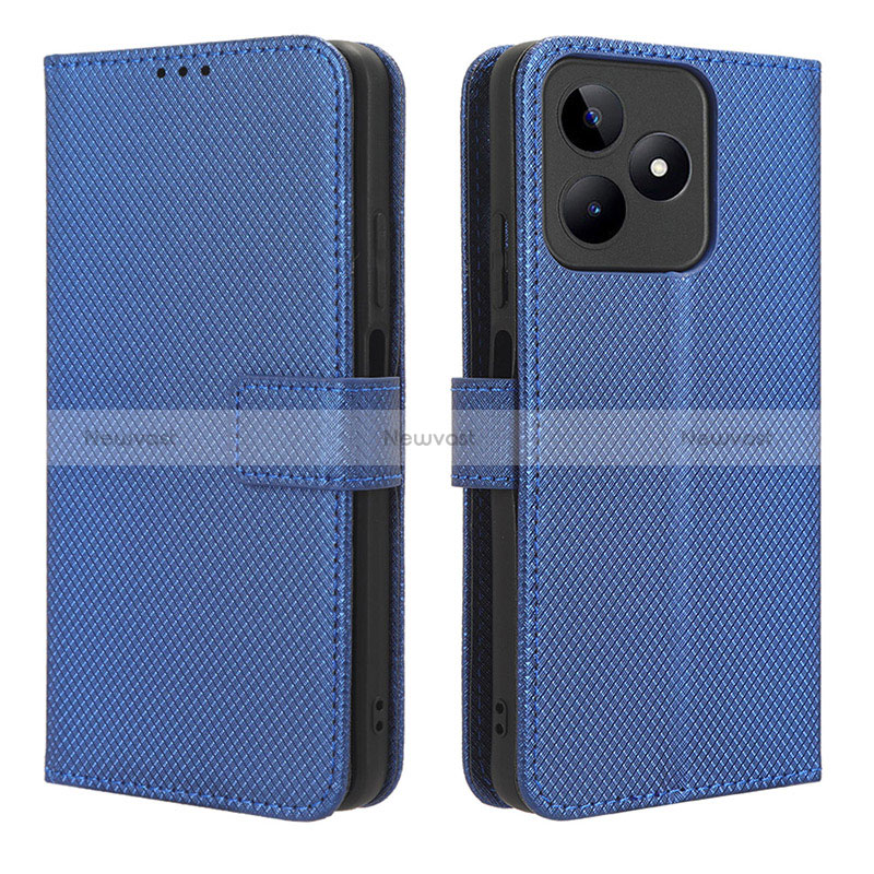 Leather Case Stands Flip Cover Holder BY1 for Realme Narzo N53 Blue