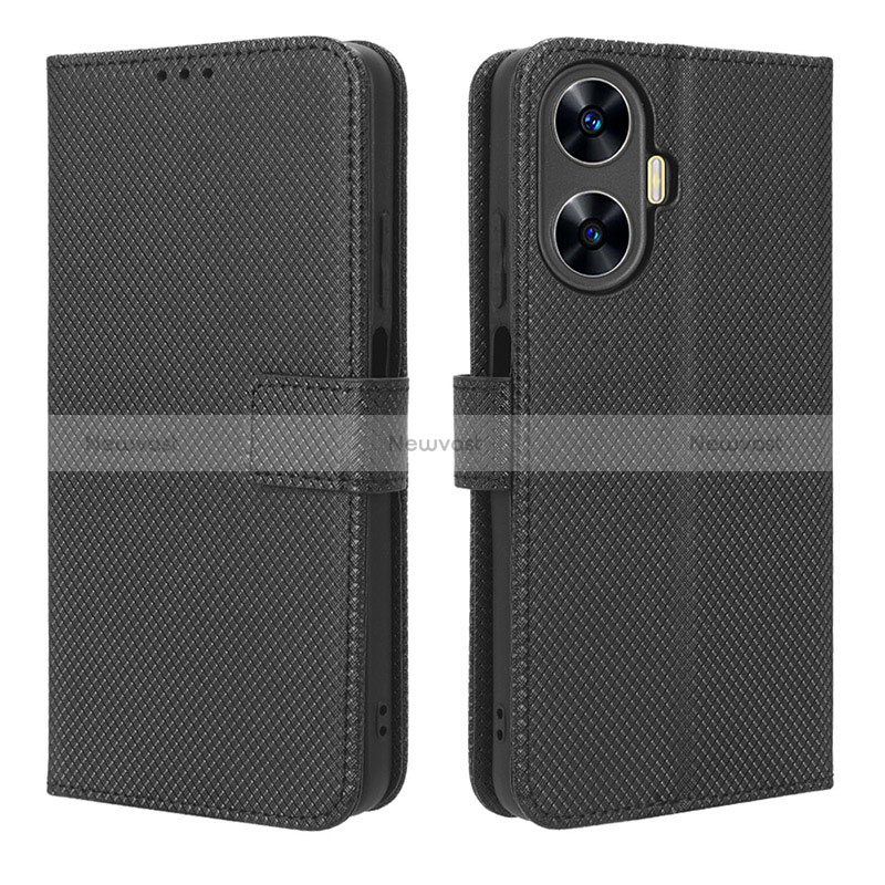 Leather Case Stands Flip Cover Holder BY1 for Realme Narzo N55 Black