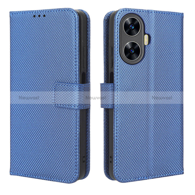 Leather Case Stands Flip Cover Holder BY1 for Realme Narzo N55 Blue