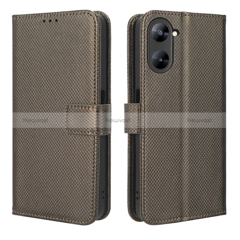 Leather Case Stands Flip Cover Holder BY1 for Realme Q5x 5G Brown