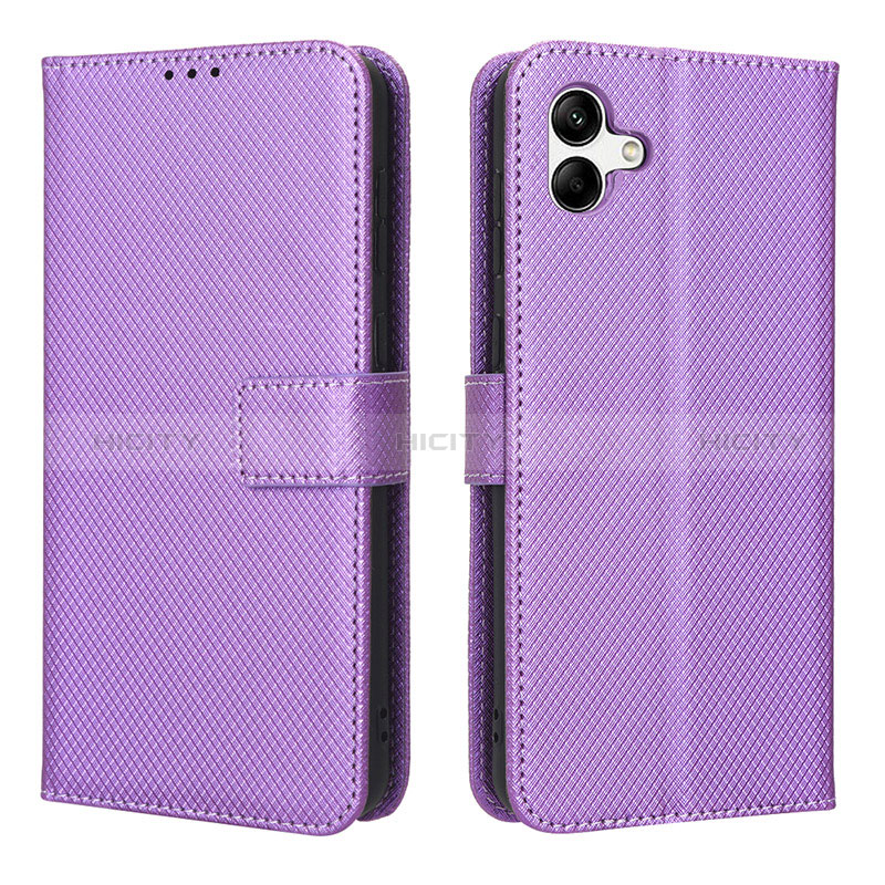 Leather Case Stands Flip Cover Holder BY1 for Samsung Galaxy A04E Purple