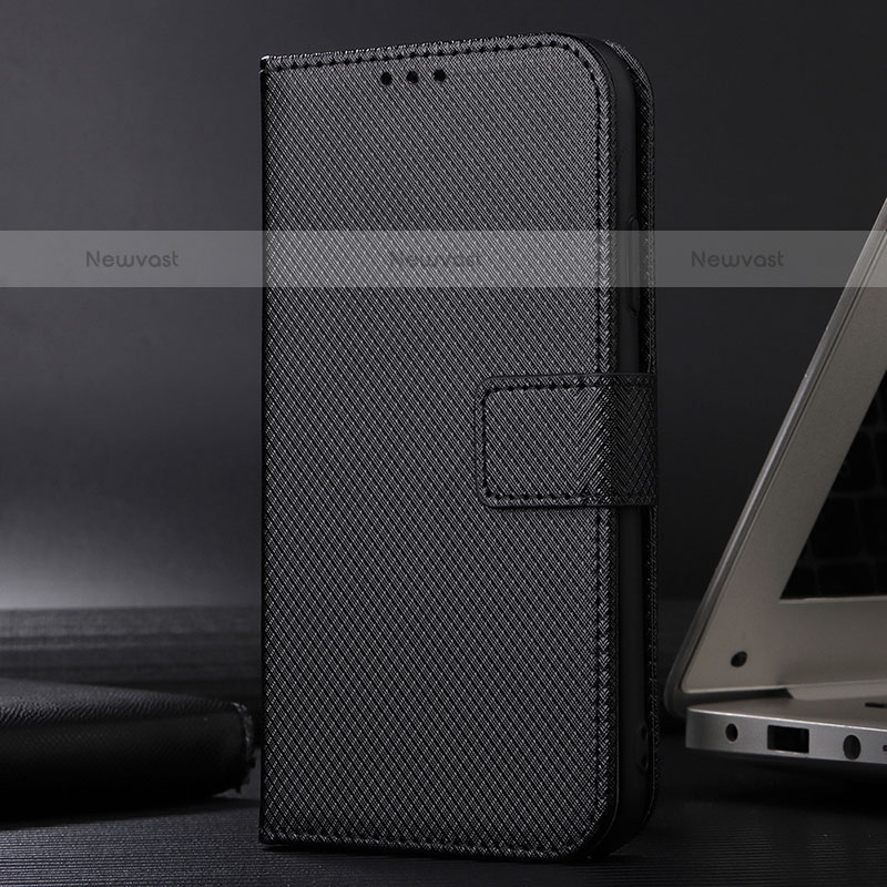 Leather Case Stands Flip Cover Holder BY1 for Samsung Galaxy A12 Black