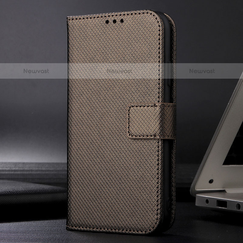 Leather Case Stands Flip Cover Holder BY1 for Samsung Galaxy A12 Brown