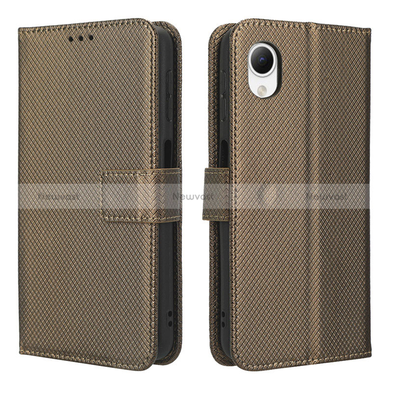 Leather Case Stands Flip Cover Holder BY1 for Samsung Galaxy A23s Brown
