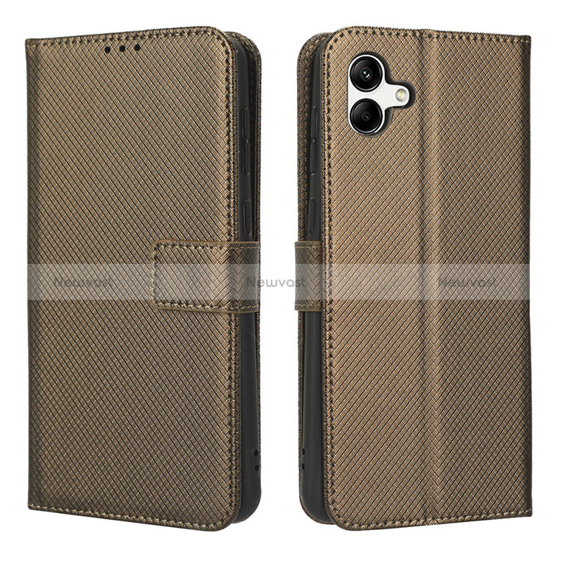 Leather Case Stands Flip Cover Holder BY1 for Samsung Galaxy M04 Brown