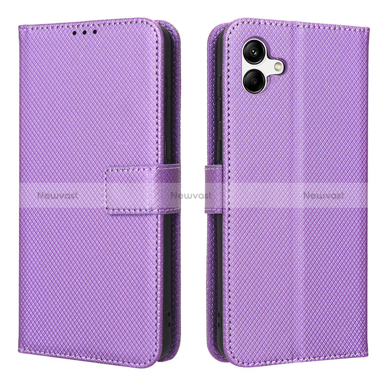 Leather Case Stands Flip Cover Holder BY1 for Samsung Galaxy M04 Purple