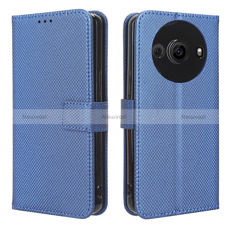 Leather Case Stands Flip Cover Holder BY1 for Sharp Aquos R8 Pro Blue