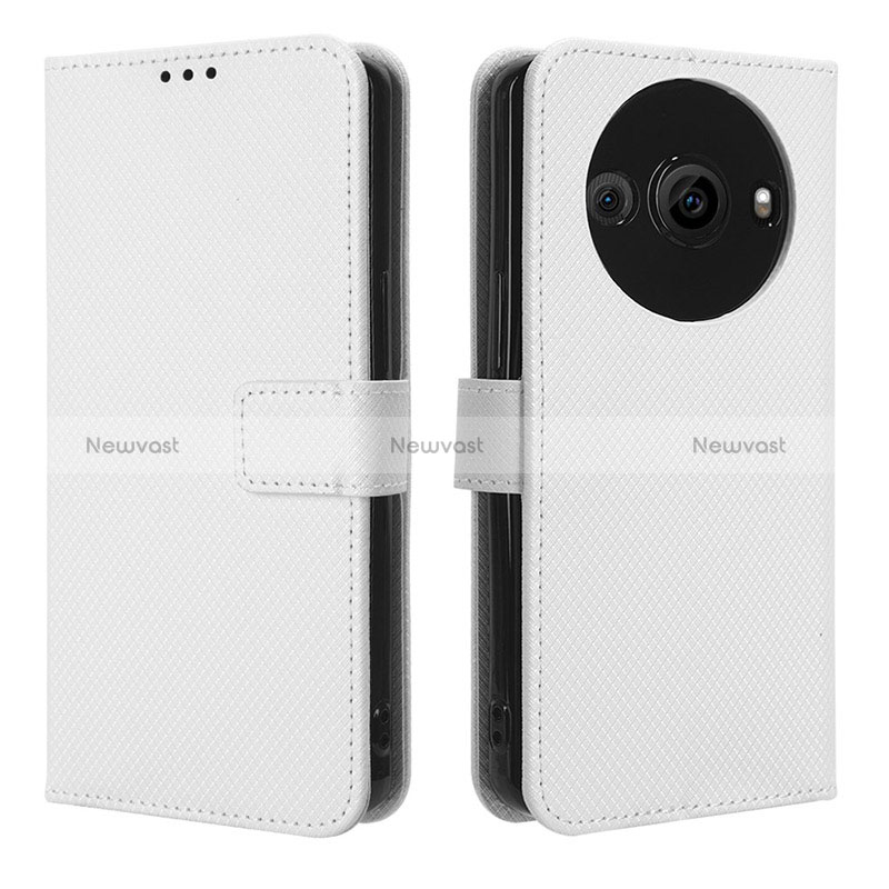 Leather Case Stands Flip Cover Holder BY1 for Sharp Aquos R8 Pro White