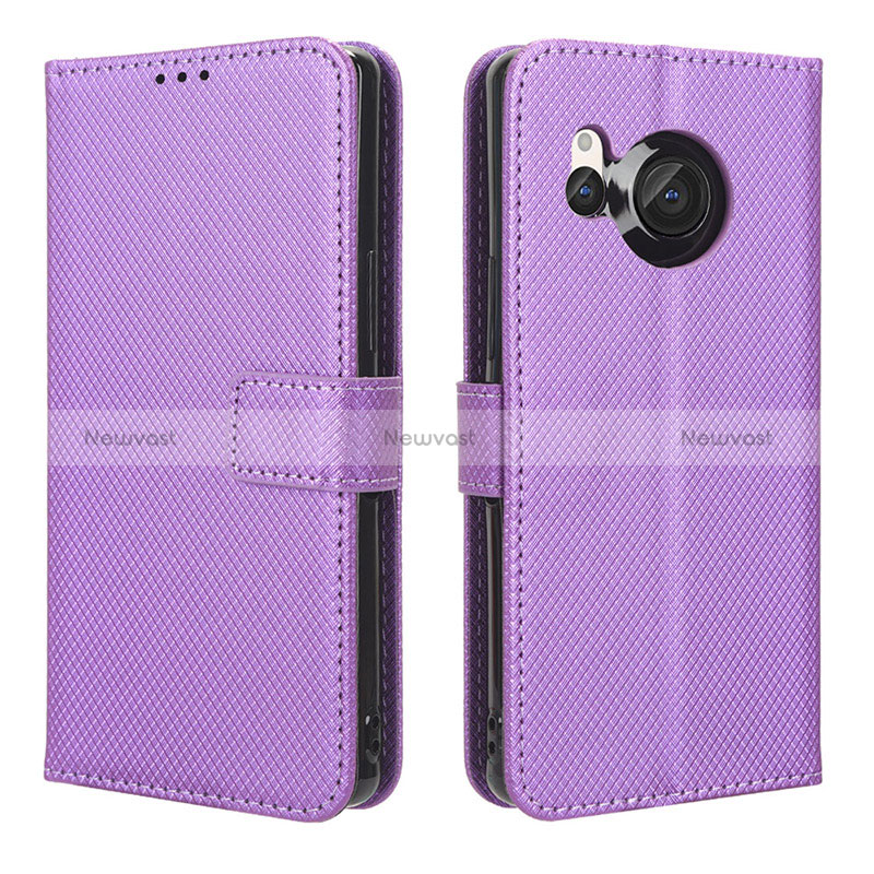 Leather Case Stands Flip Cover Holder BY1 for Sharp Aquos R8 Purple