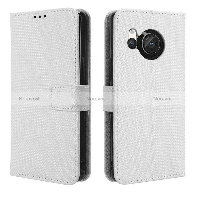 Leather Case Stands Flip Cover Holder BY1 for Sharp Aquos R8s White