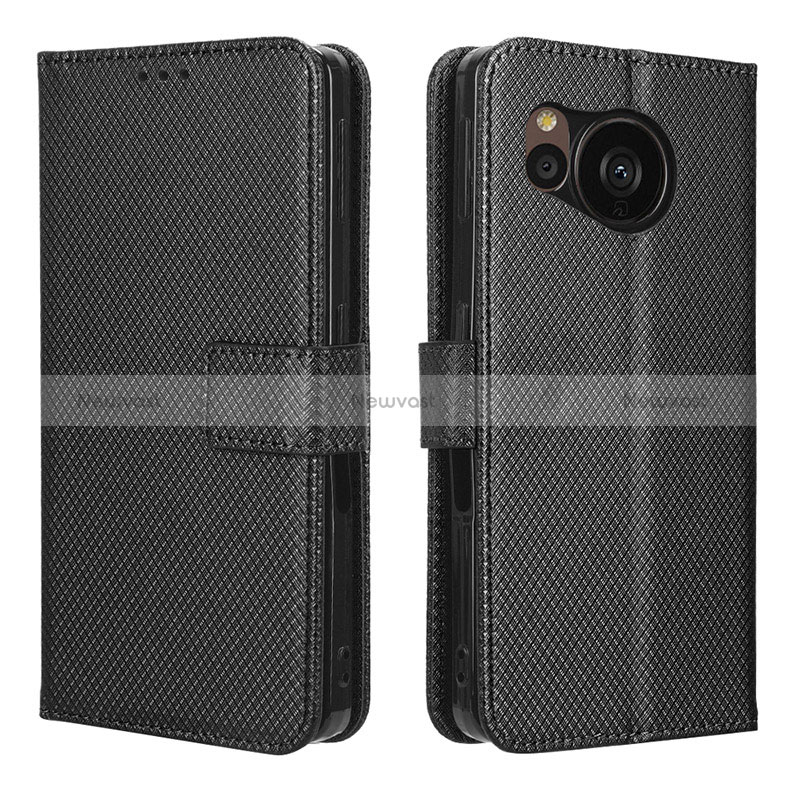 Leather Case Stands Flip Cover Holder BY1 for Sharp Aquos Sense7 Black