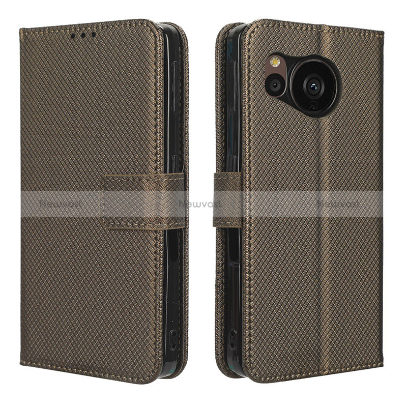 Leather Case Stands Flip Cover Holder BY1 for Sharp Aquos Sense7 Plus Brown