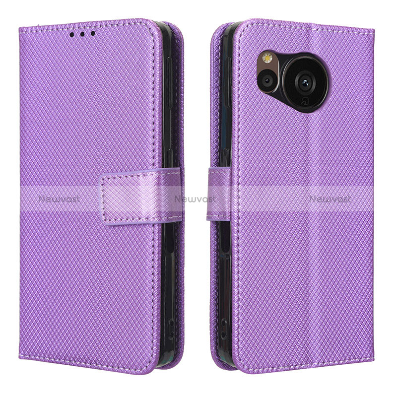 Leather Case Stands Flip Cover Holder BY1 for Sharp Aquos Sense7 Plus Purple