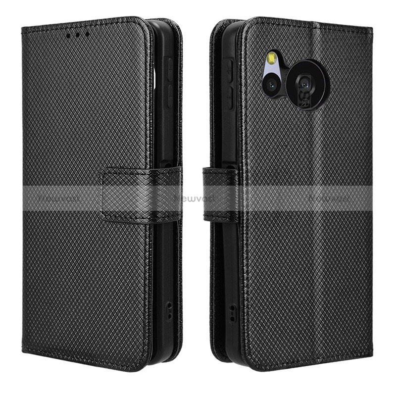 Leather Case Stands Flip Cover Holder BY1 for Sharp Aquos Sense8 Black