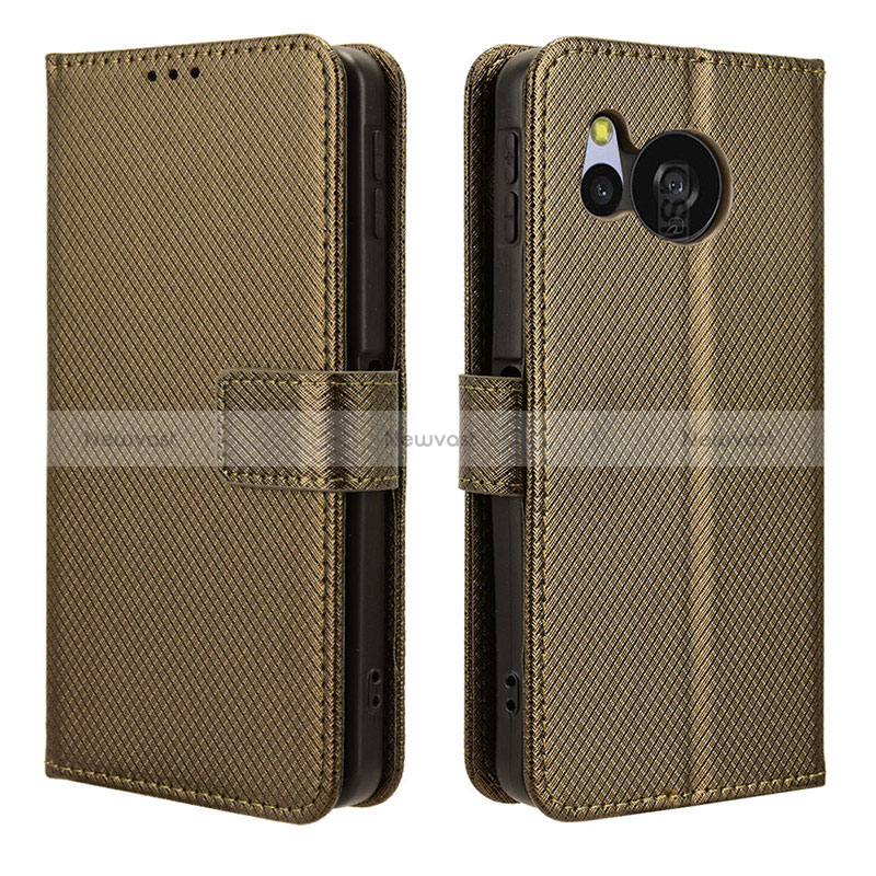 Leather Case Stands Flip Cover Holder BY1 for Sharp Aquos Sense8 Brown