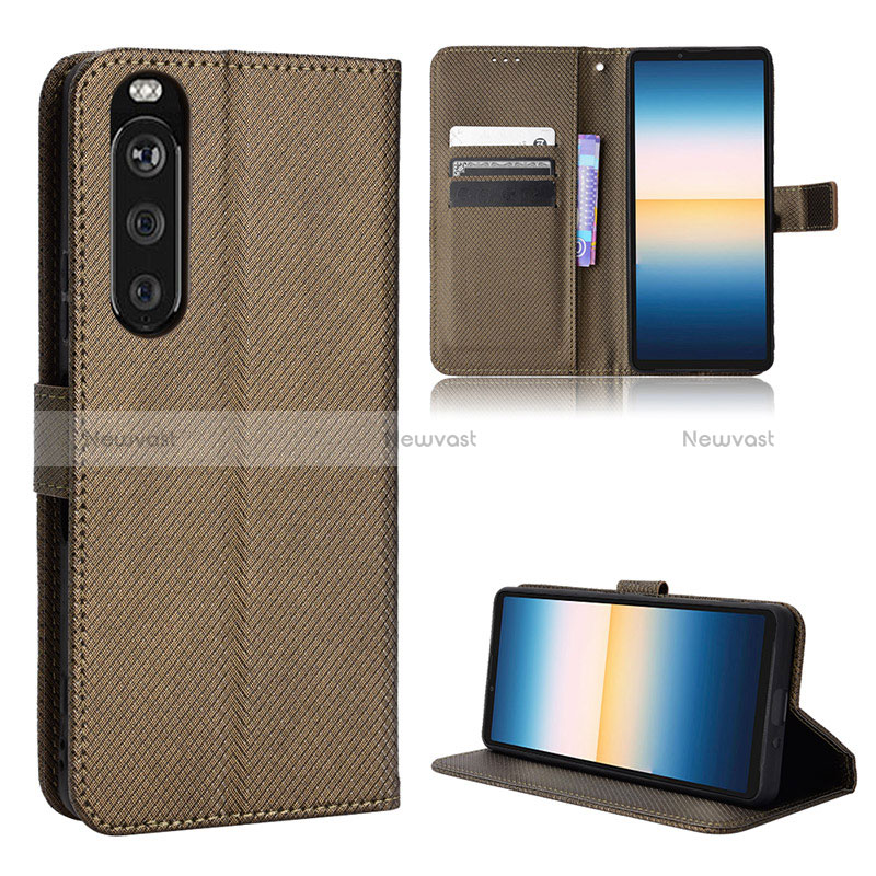 Leather Case Stands Flip Cover Holder BY1 for Sony Xperia 1 III Brown