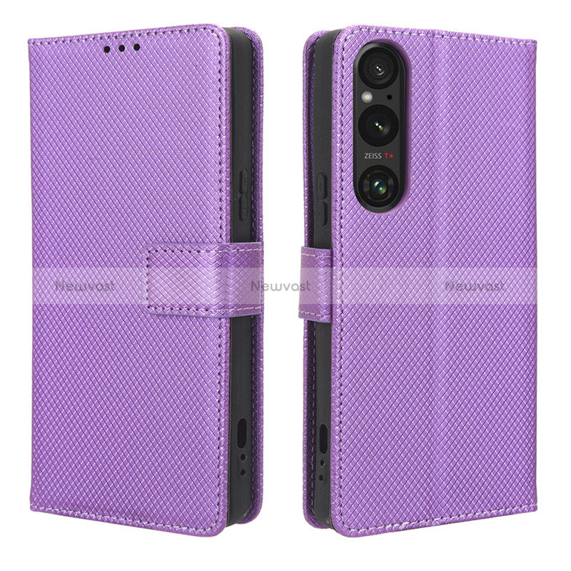 Leather Case Stands Flip Cover Holder BY1 for Sony Xperia 1 V