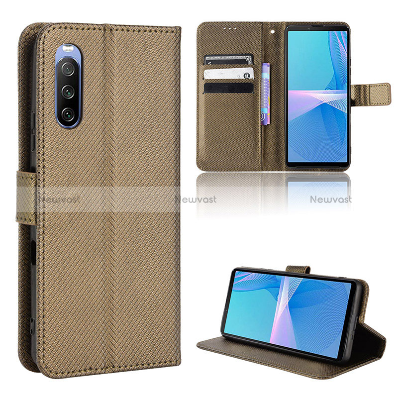 Leather Case Stands Flip Cover Holder BY1 for Sony Xperia 10 III SO-52B Brown